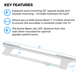 Speaker Mounts HumanCentric Wall Mount Compatible With Sonos Beam Speaker (White) | Wall Mount Bracket Compatible With Sonos Beam