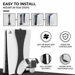HumanCentric Console And Controller Wall Mount For PS5 | Includes Two Controller Mounts And Metal Brackets For PS5