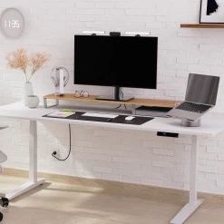 HumanCentric Workspace Collection Bundle | Walnut And Aluminum Desk Shelf With Storage Drawer, Laptop Riser, Wrist Rest, Headphone Stand, And Desk Mat