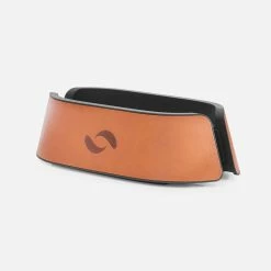 HumanCentric Cognac Leather Vertical Laptop Stand Workspace