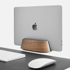 HumanCentric Wood Vertical Laptop Stand In Black Walnut Or Maple Workspace